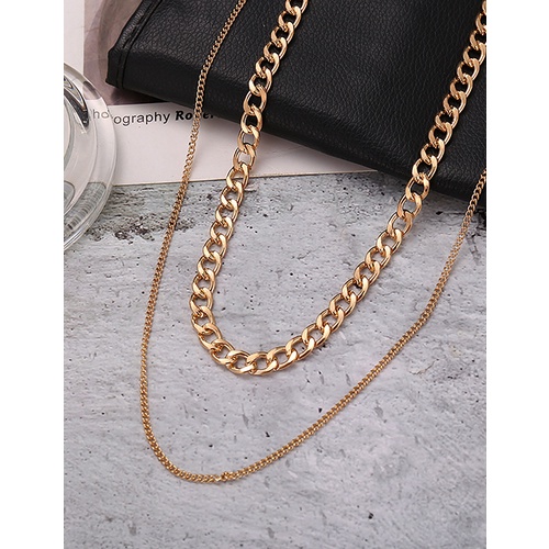 LRC Kalung Fashion Golden Thick Chain Double Necklace V33001