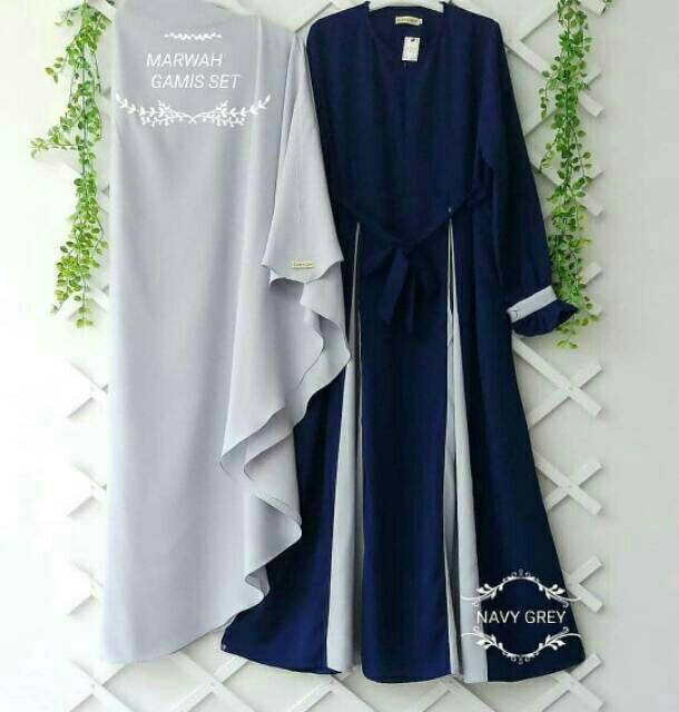 NIBRAS GAMIS / NS 36 BIRU MUDA BUSUI BAHAN RAMI KOMBINASI KATUN MOTIF FASHION WANITA MURAH MUSLIM