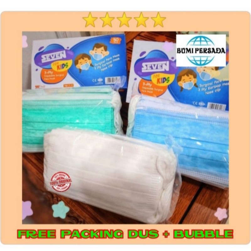 Masker Anak 3ply Seven kids 3 ply kemenkes AKD isi 50pcs Polos