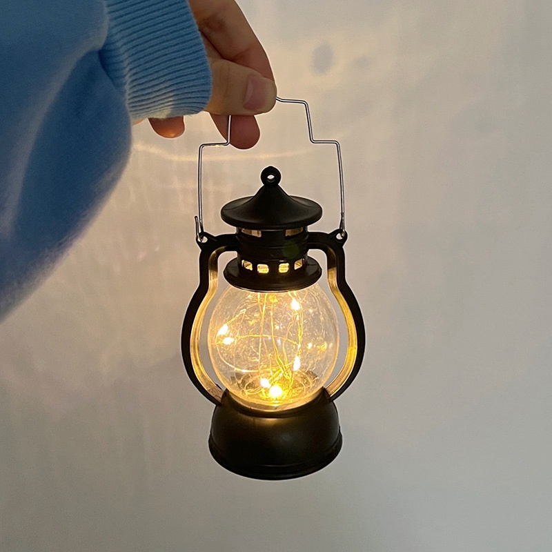 Lampu Malam Portable Gaya Retro Tenaga Baterai Warna Hitam