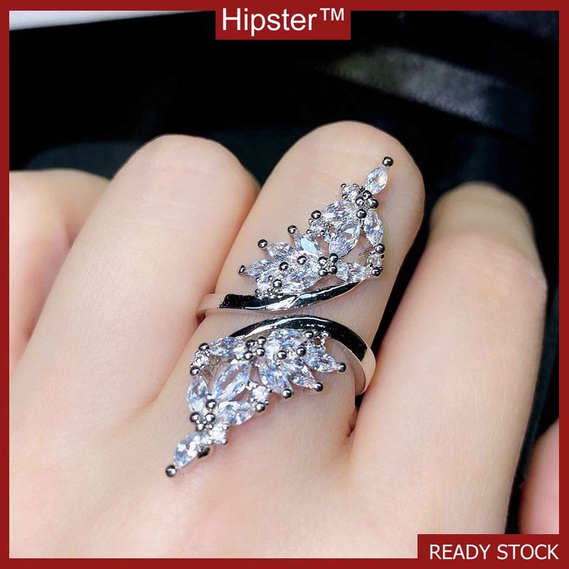 Personalized Three-Dimensional Geometric Open Hollow Zircon Wing Ring