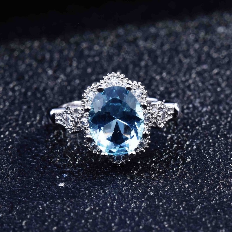 Fashion S925 Silver Inlaid Sapphire Open Ring