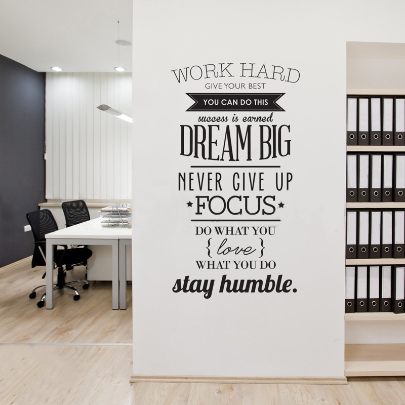 Stiker Dinding Wallpaper WORK HARD Living Room Decoration Quotes Sticker Cafe Stiker Kaca Pengaman