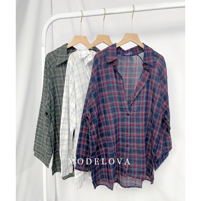 MDLV ~ 8682# Hollista Plaid Shirt Premium Import Kemeja Blouse Wanita Motif Kotak Fashion Import