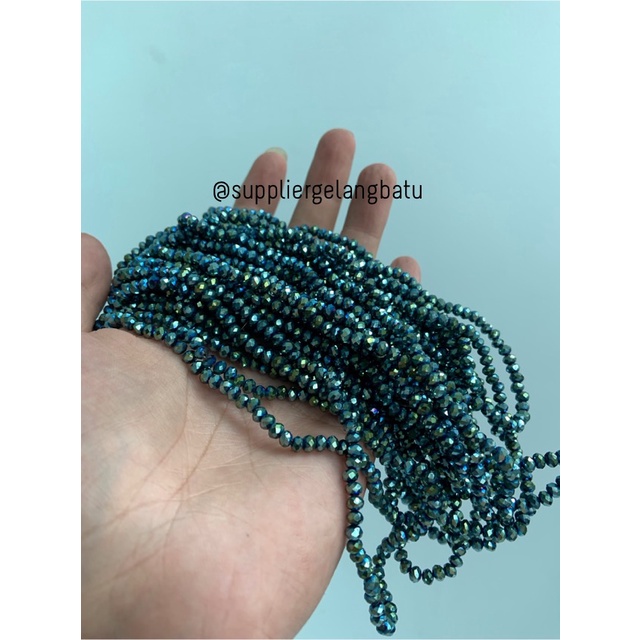 Kristal Ceko 4mm hijau metalik kilap bahan aksesoris premium craft AB