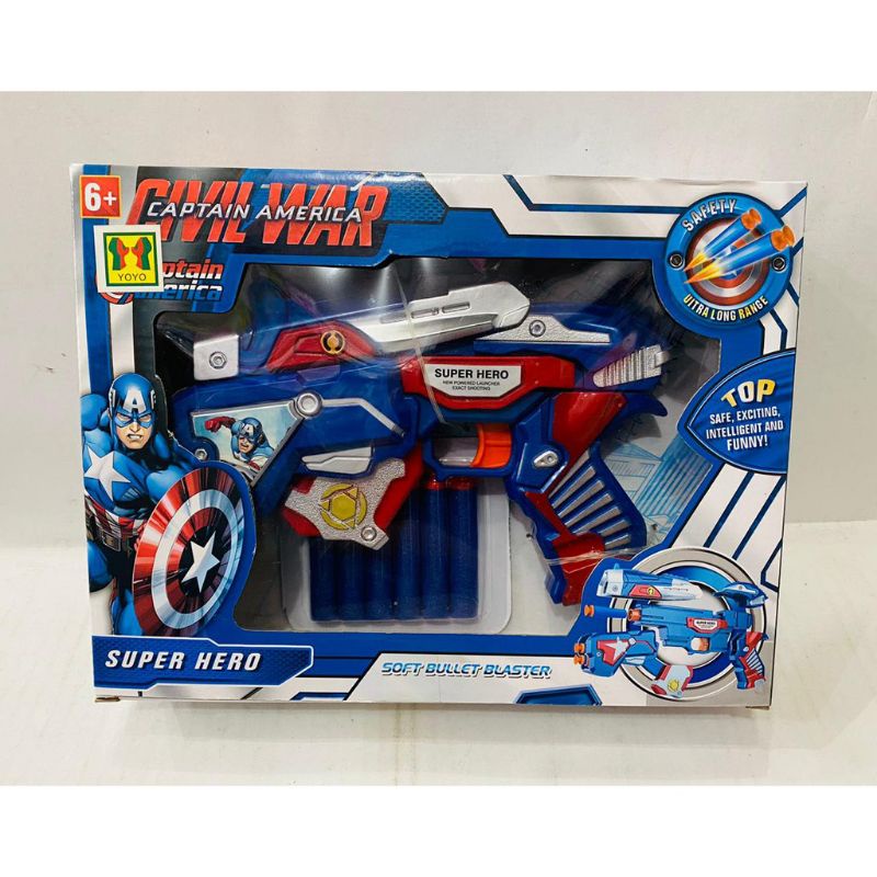 Mainan Anak Pistol Nerf Blasting Soft Bullet Civil War Captain America
