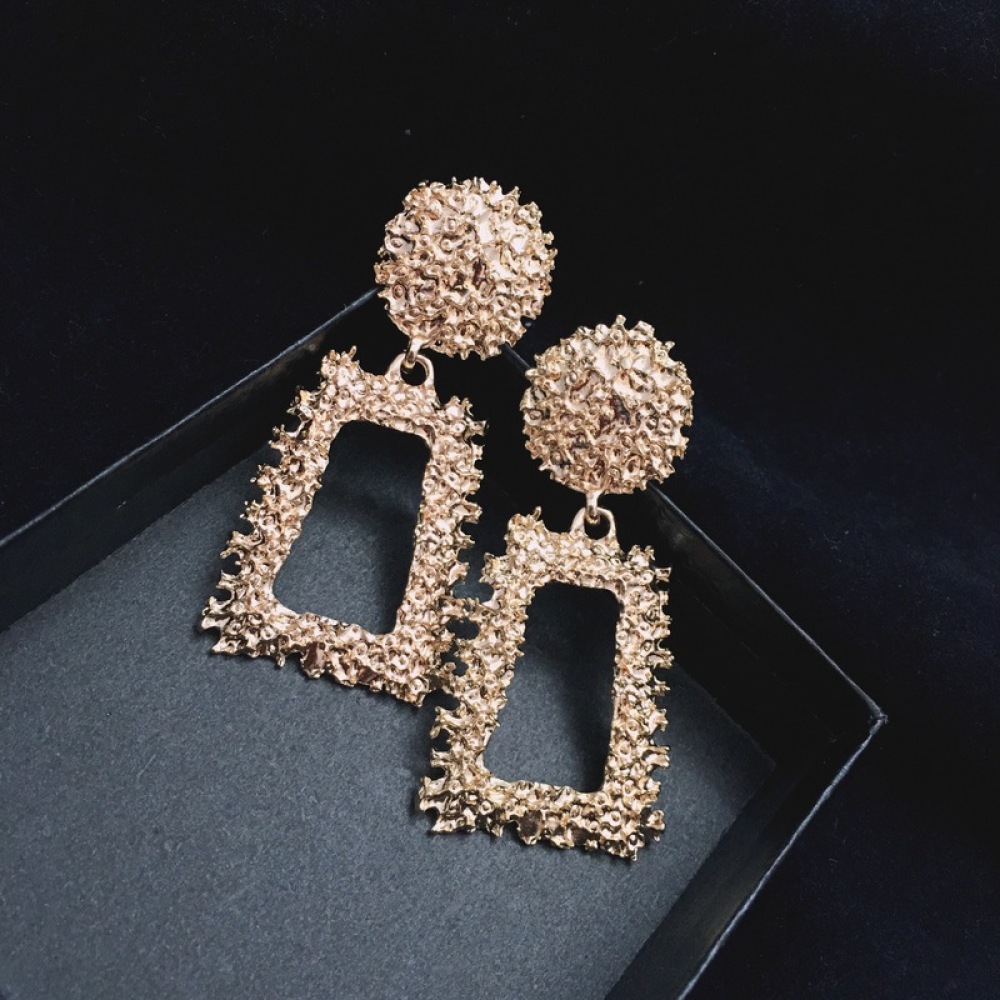 Anting Klip Tanpa Tindik Bentuk Geometris Lapis Emas Gaya Vintage Untuk Wanita