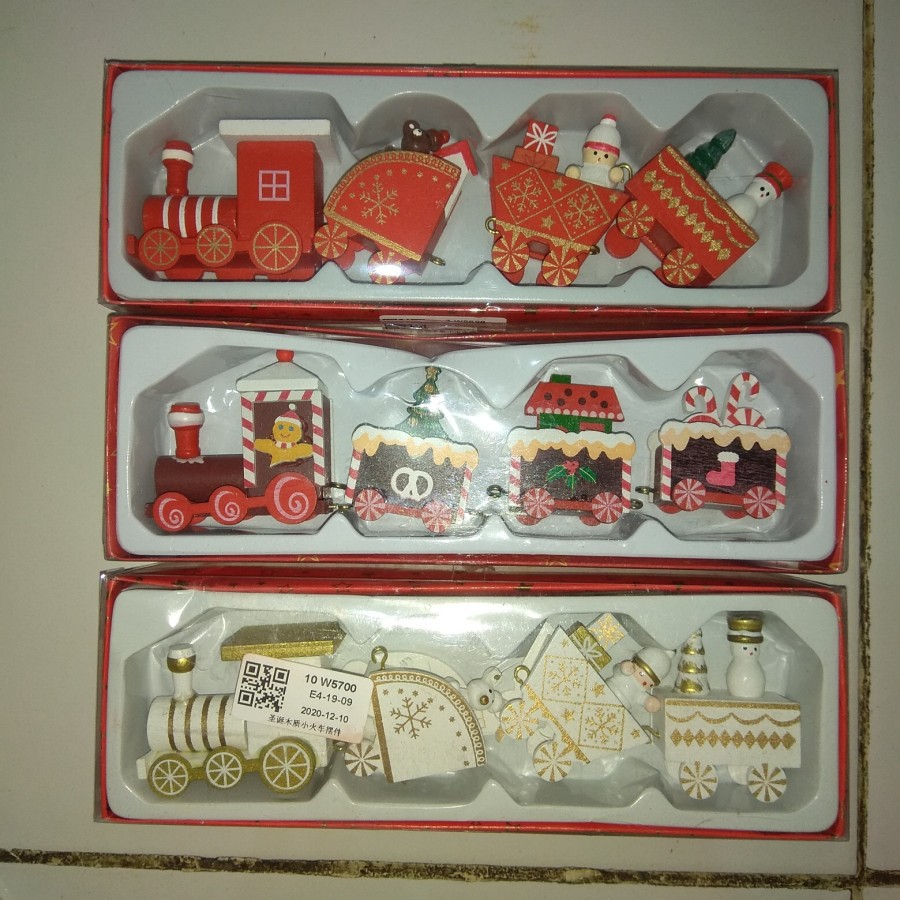 aksesoris Christmas natal kereta api kayu mini santa snowman cookies