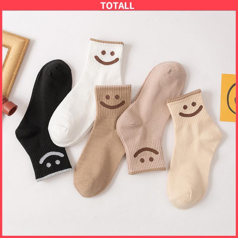 COD Kaus Kaki Wanita Mid-tube Cute Smiley College Style Kaus Kaki Trendi Musim Gugur Musim Dingin Musim Semi Musim Panas-Totall