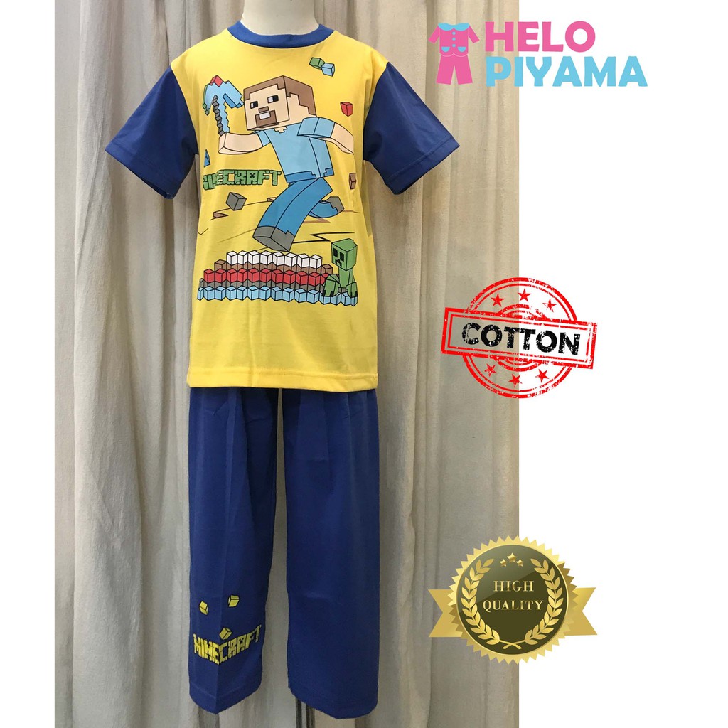 Helo Piyama - Baju Tidur Stelan Kaos Anak Cowok Minecraft.