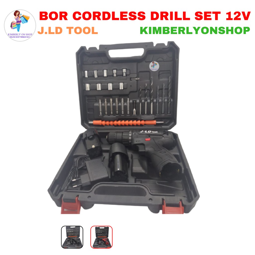 Kimberlyonshop Mesin Bor Batre Cordless Drill Set 12V J.LD Tool