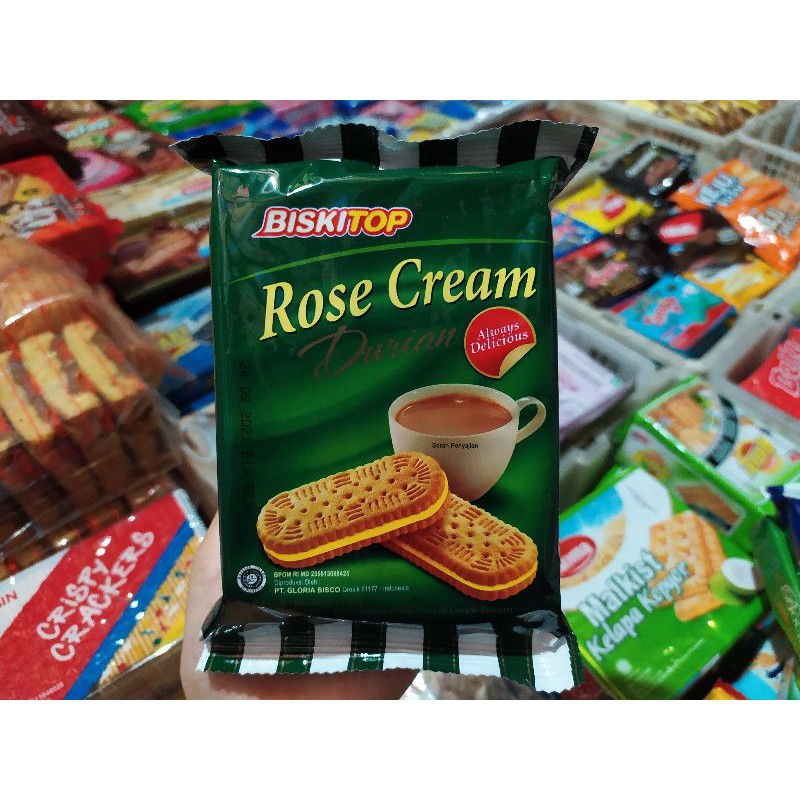 Jual Roti Kering Biskitop Rose Cream Kecil Rasa Durian Kelapa Chocolate Cream Vanilla