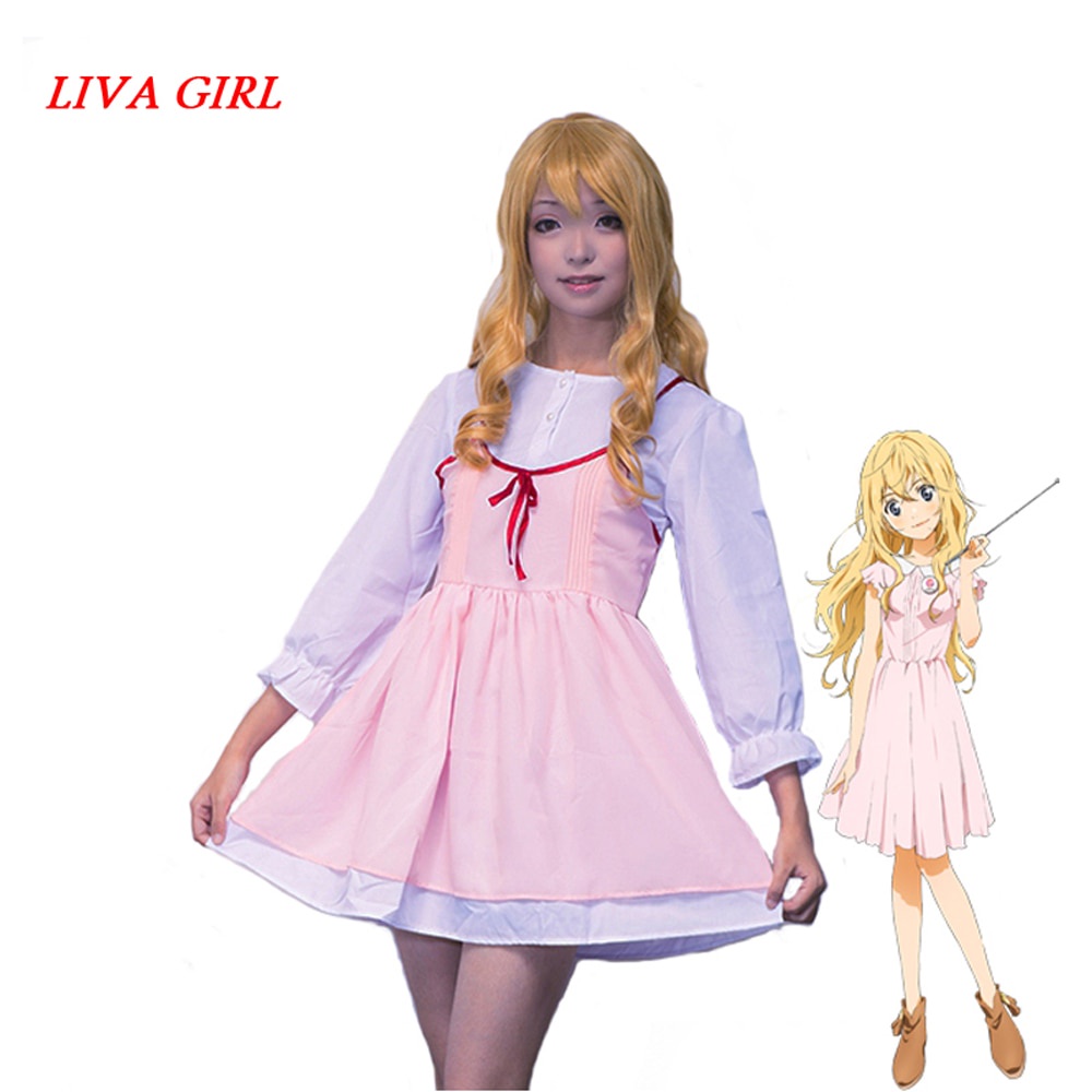 PREORDER Liva girl Anime Your Lie in April Cosplay Kaori Miyazono First episode Adult Pink Dress Gir