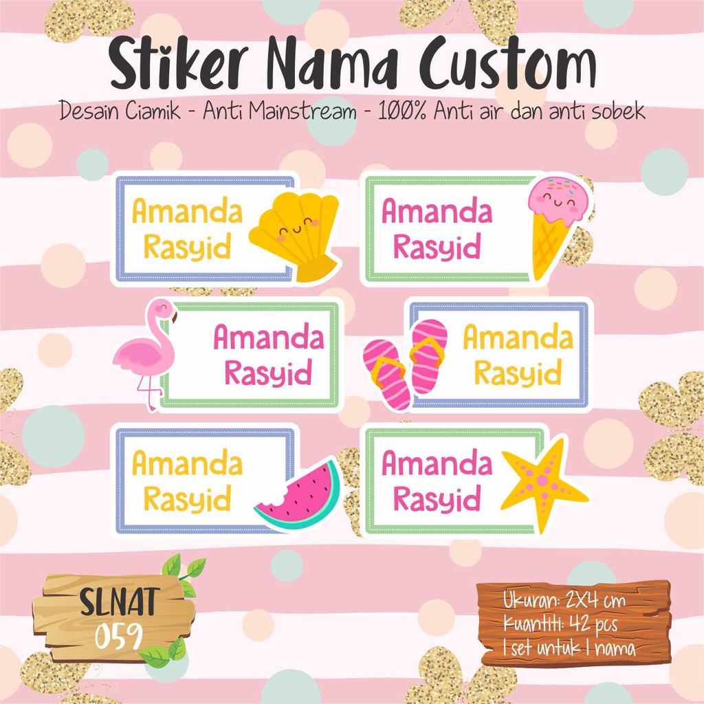 

sticker label nama anak kartun cute lucu SLNAT 059