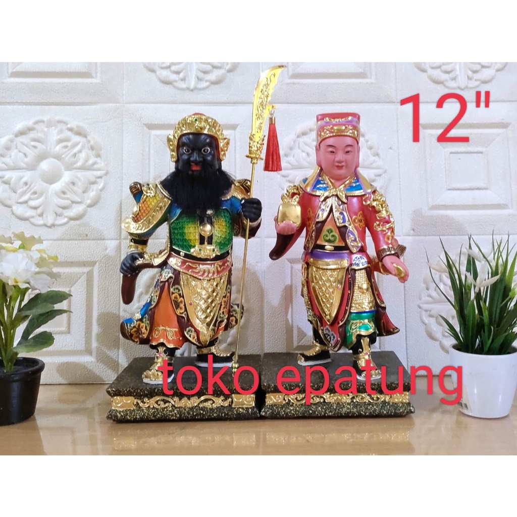 patung dewa pengawal kwan kung / kwan kong - kayu taiwan - 12 inch
