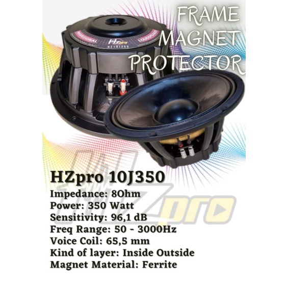 Speaker Part 10 Inch HZPro 10J350 Coil 2.5 Inch 350 Watt Mid Low