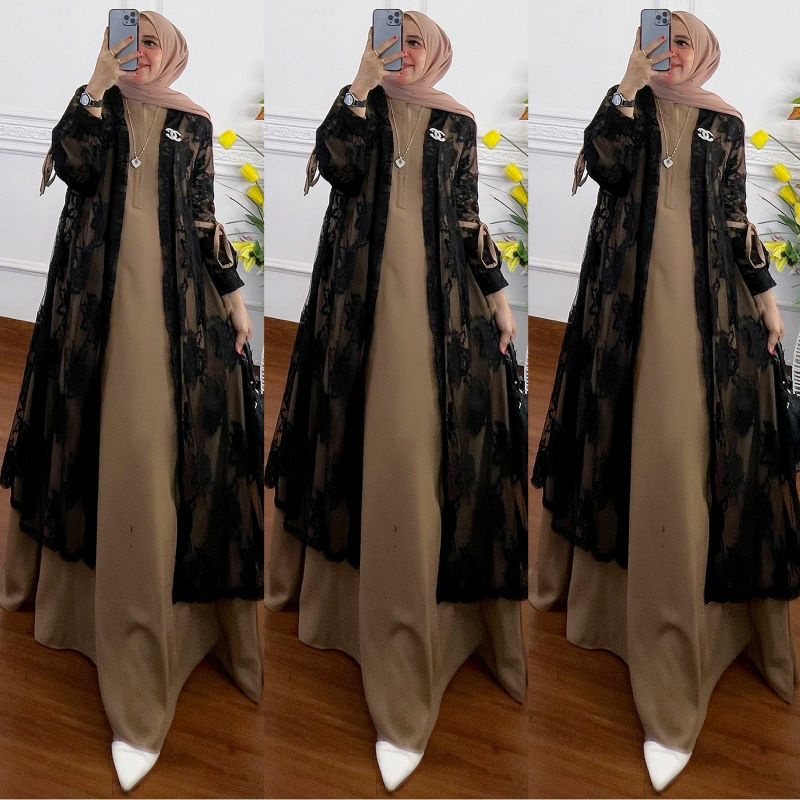 Wollyre Dress Ori by Sima / Gamis Set Syar’i / Gamis Pesta Mewah / Dress Muslimah Branded / Dress Syar’i Terbaru / Dress Brukat / Cardigan-1