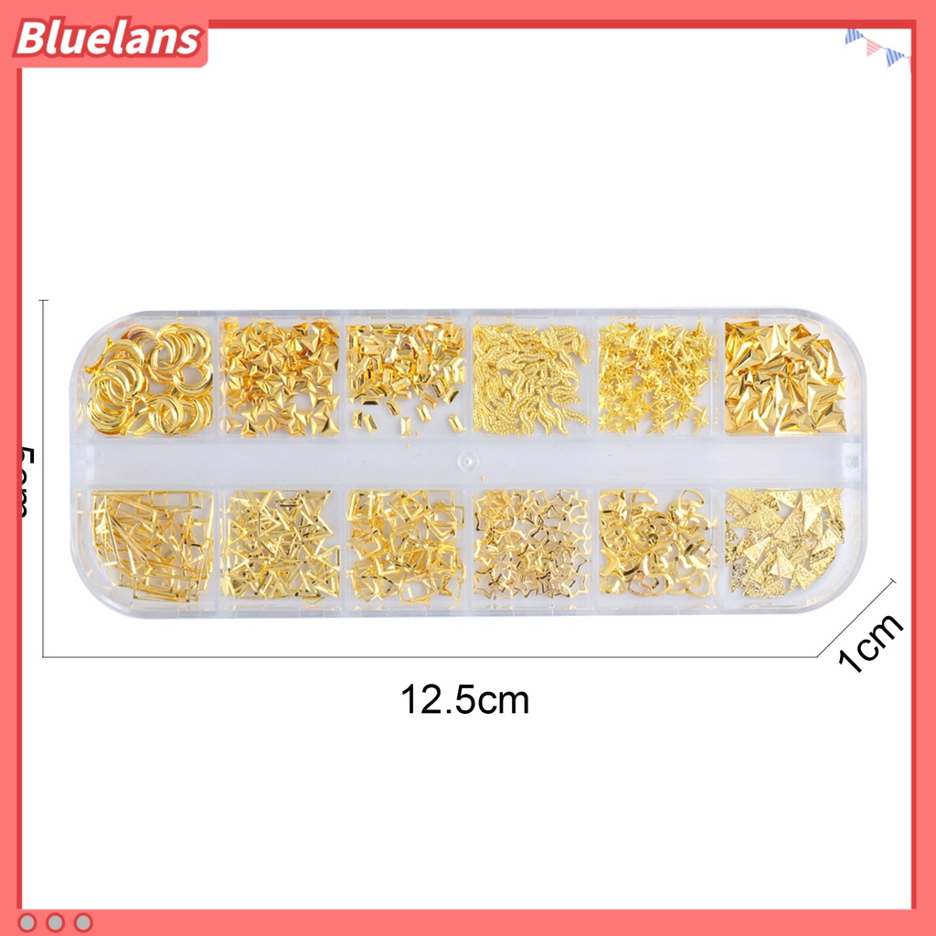 Bluelans 12 Grid / Kotak Serpihan Glitter Campuran Logam Batu Berlian Imitasi Portabel Multifungsi Untuk Dekorasi Manicure
