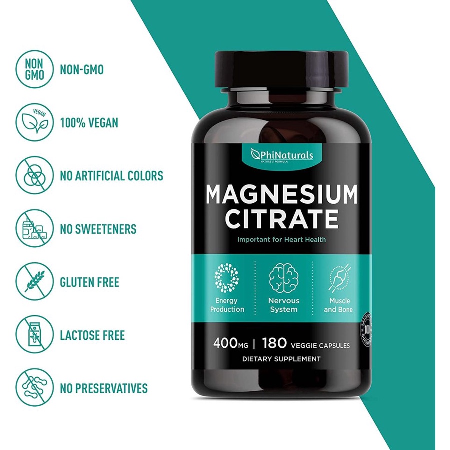 Phi Naturals PhiNaturals Magnesium Citrate 400 Mg - 180 Vegetarian Caps