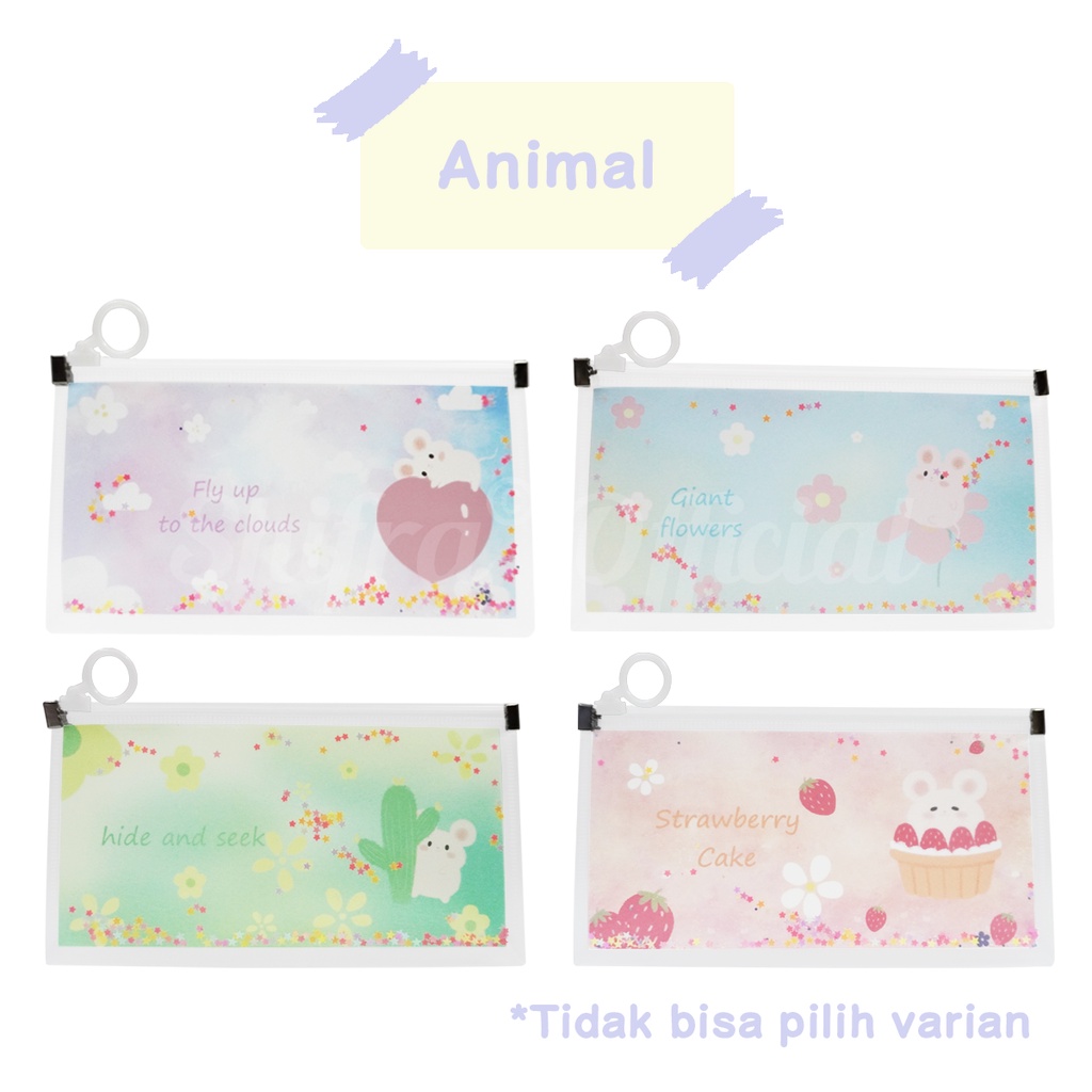Shifra Tas Kosmetik Pouch Bag Mika Tempat Make Up Anti Air Animal Dino Narwhal