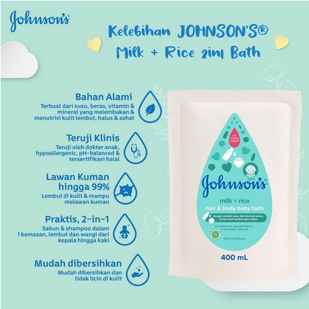 JOHNSON'S Milk &amp; Rice Bath 500ml JOHNSON Sabun dan Shampoo 400ml refill