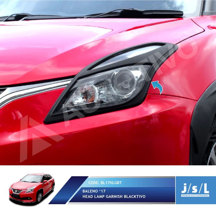 Aksesoris Fariasi Tambahan JSL Garnis Depan Baleno Hatchback 2017 Head Lamp Garnish Blacktivo