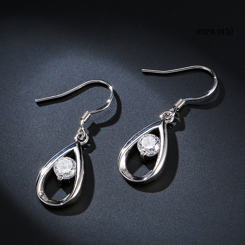 OW@ Luxury Teardrop Hollow Hook Earring Zircon Women Girl Party Banquet Jewelry Gift