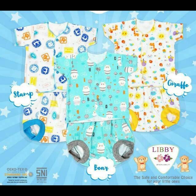 Setelan baju bayi lengan pendek libby  motif terbaru mix 