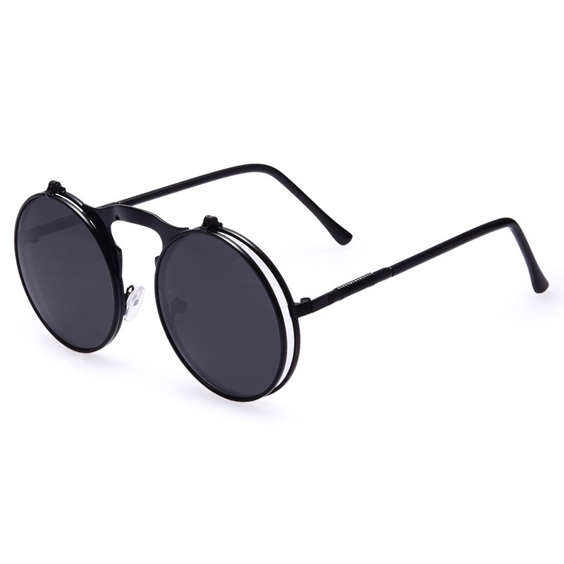 Kacamata Hitam Round Vintage Steampunk Sunglasses