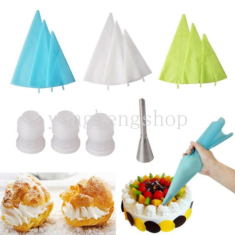 7pcs / Set Spuit Piping Icing Bahan Silikon Dengan Konverter Untuk Dekorasi Kue