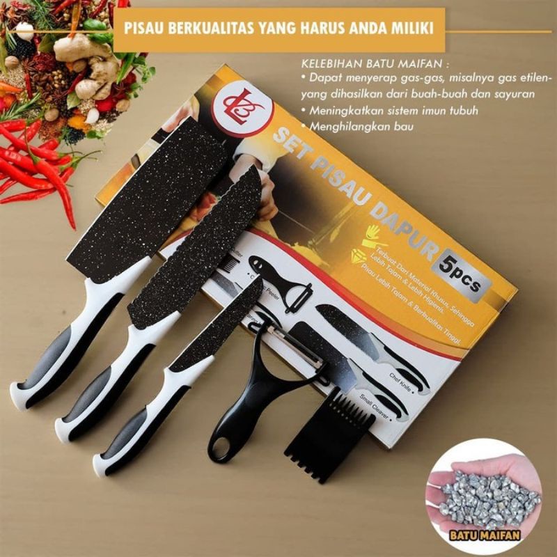 Pisau dapur set 5pcs hitam pisau potong set J13