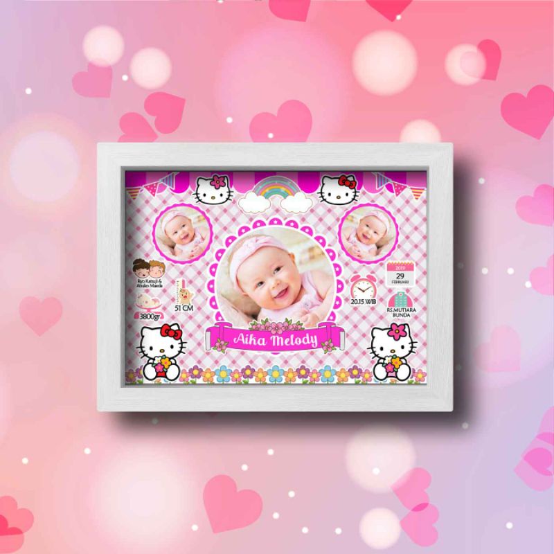 Kado ulang tahun Biodata bayi (Cetak + Bingkai) hiasan dinding Ukuran 5R 26x17cm