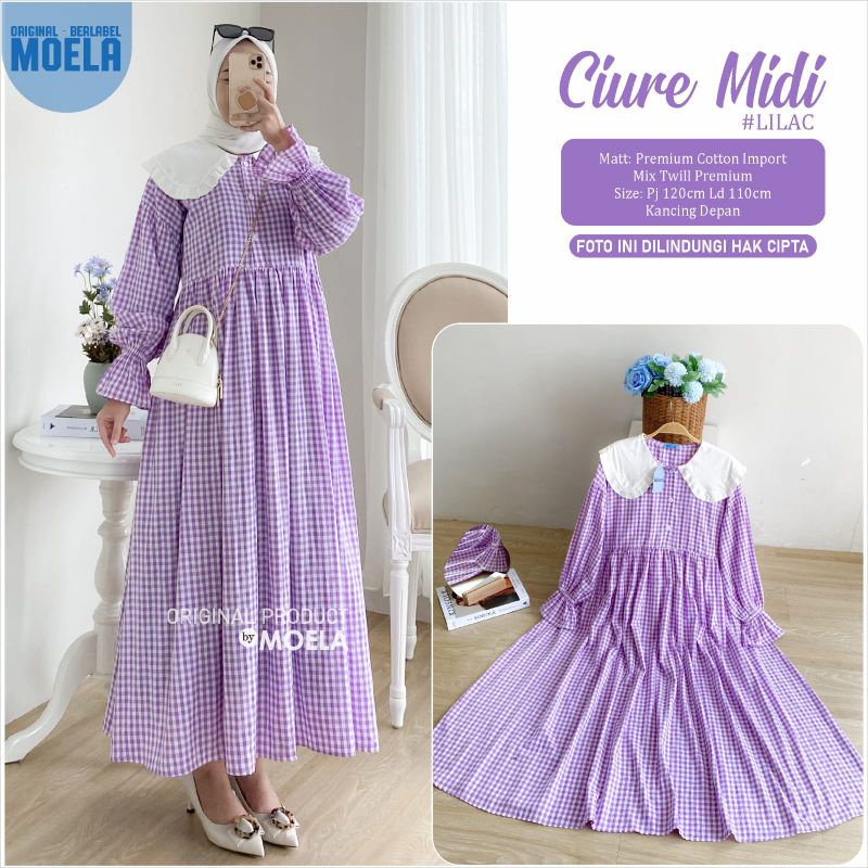 Midi Dress  Rayon (Gamis midi ) Linpo Midi/Ciure midii Original berlabel moela