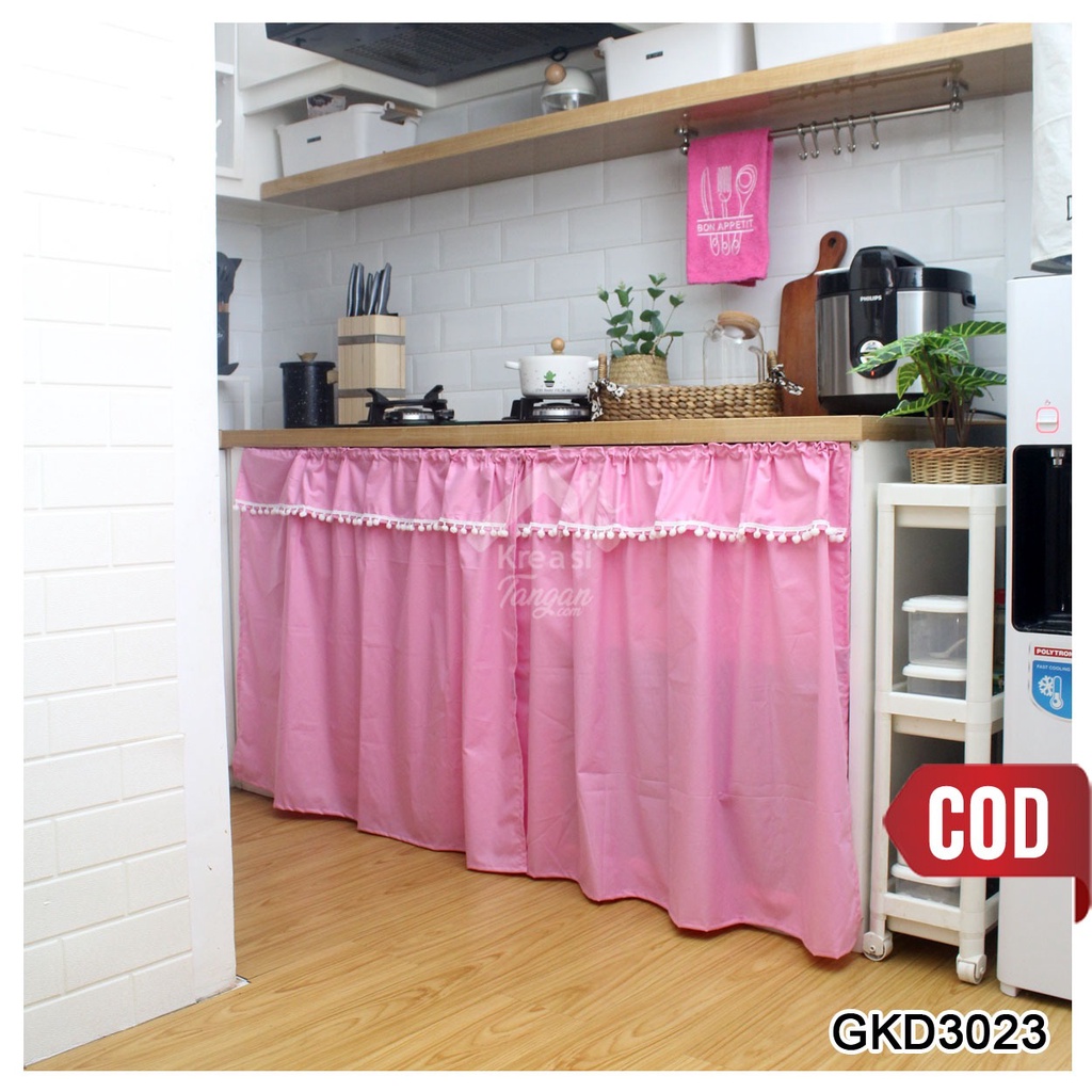 GORDEN KOLONG DAPUR POLOS POMPOM UKURAN 50cm 75cm 85cm BISA CUSTOM