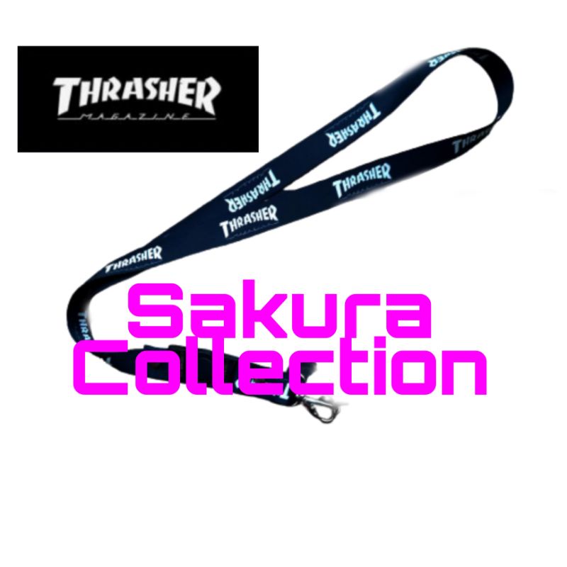 TALI LANYARD THRASHER MAGAZINE - Gantungan HP Vape Kunci Pria Wanita Hitam