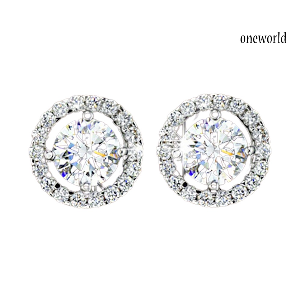 OW# Fashion Women Luxury Alloy Round Rhinestone Inlaid Stud Earrings Birthday Gift