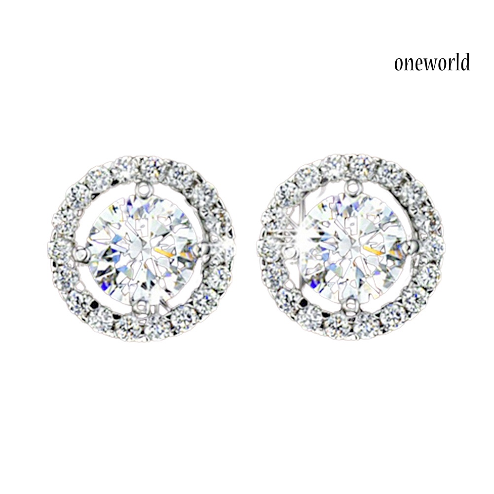 OW# Fashion Women Luxury Alloy Round Rhinestone Inlaid Stud Earrings Birthday Gift