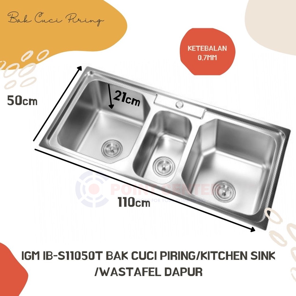 TERMURAH IGM IB-S11050T KITCHEN SINK BAK CUCI PIRING 3 LUBANG