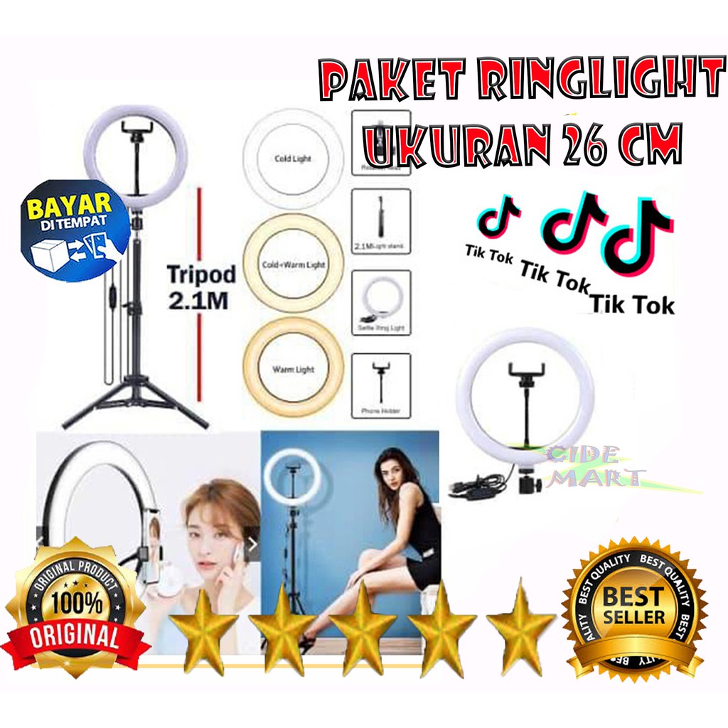 [PAKET LENGKAP] RINGLIGHT LED 26CM LAMPU TIKTOK 26CM / MAKE UP VLOG FREE TRIPOD RING LIGHT