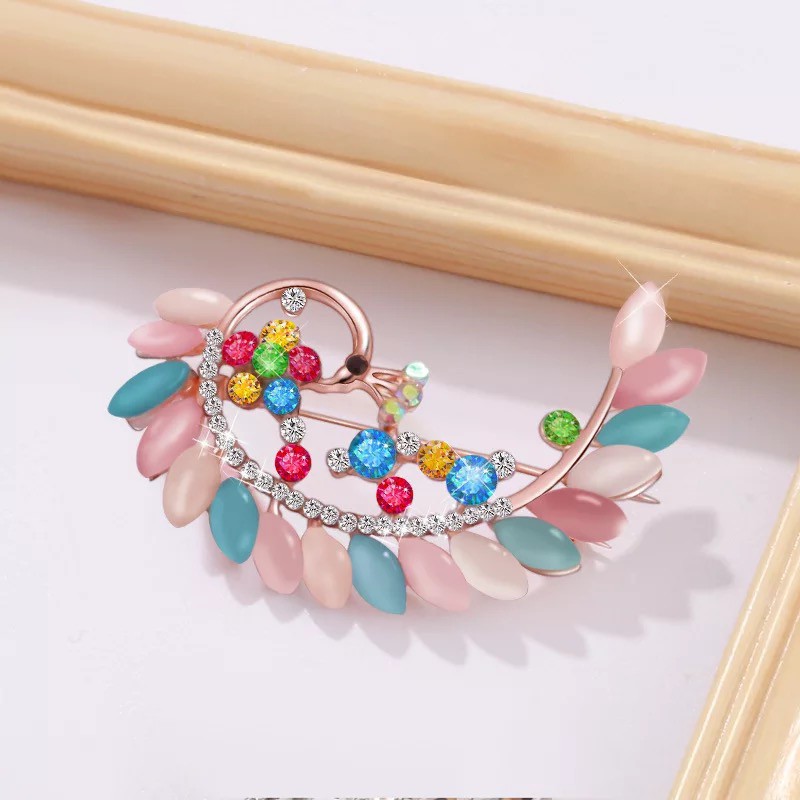 High-end Retro Mutiara Zirkon Bros Opal Swan Kupu-kupu Merak Bunga Berlian Imitasi Bros Aksesoris indah-15#