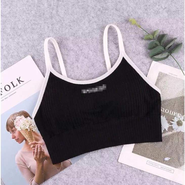 Gratis Ongkir - F5215 Pakaian Dalam Olahraga Wanita / Bra Sport Wanita Tanpa Kawat / BH Gym-Hitam Putih