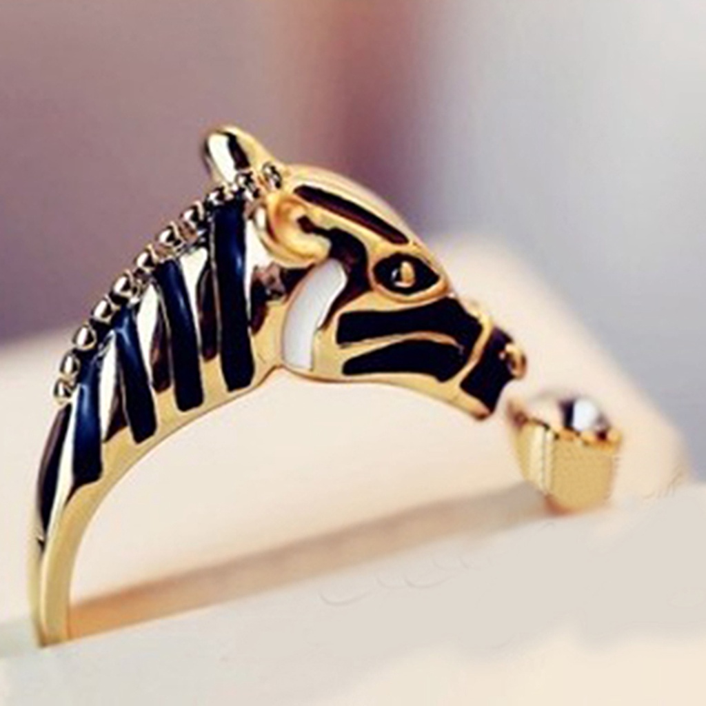 Hu Hu Hu Hu Hu Alat Bantu Pasang Kacamata♡ Cincin Wanita Model Terbuka Desain Kepala Kuda Hias Berlian Imitasi Untuk Pestaclub