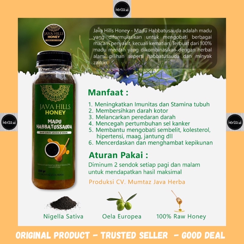 

Madu Habbatussauda Java Hills Honey 330 gr - premium raw honey madu mentah murni asli herbal mumtaz javahills organik 330gr