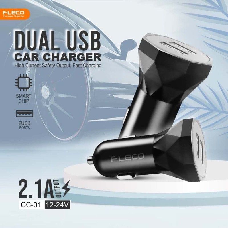 ADAPTOR CAR CHARGER DUAL USB 2.1A KEPALA CHARGER MOBIL (FLECO C-01)