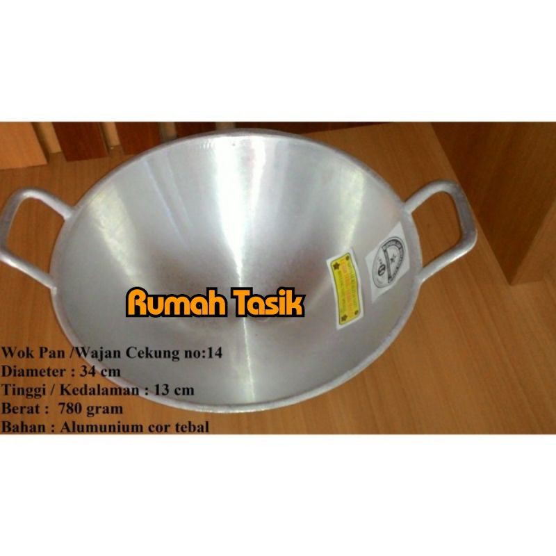 Wajan Penggorengan Cekung Tebal / Wok Pan Cekung No.14 Diameter 34cm