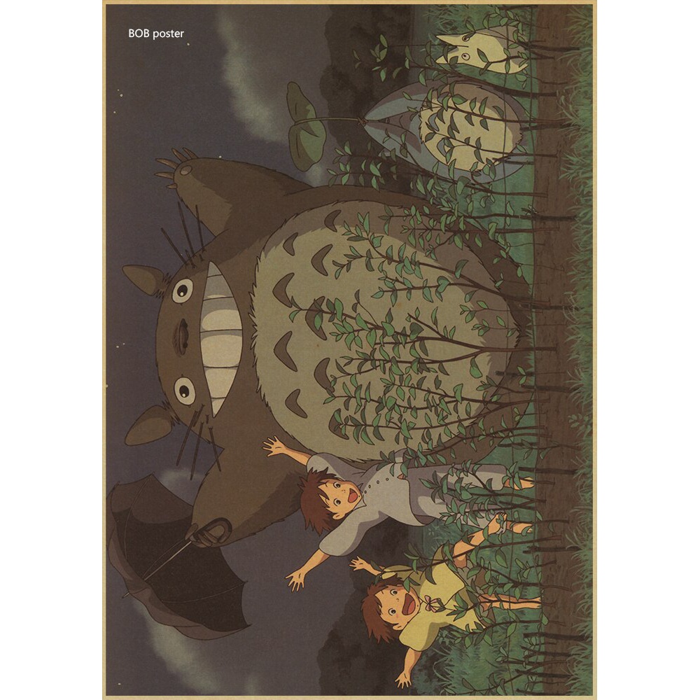 Poster Dinding Kertas Kraft Desain Anime My Neighbor Totoro Miyazaki Hayao Klasik Retro Nostalgia