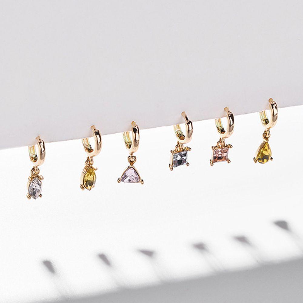 Preva 6pcs/Set Anting Juntai Statement Pesta Warna Emas Fashion Citrine Amethyst