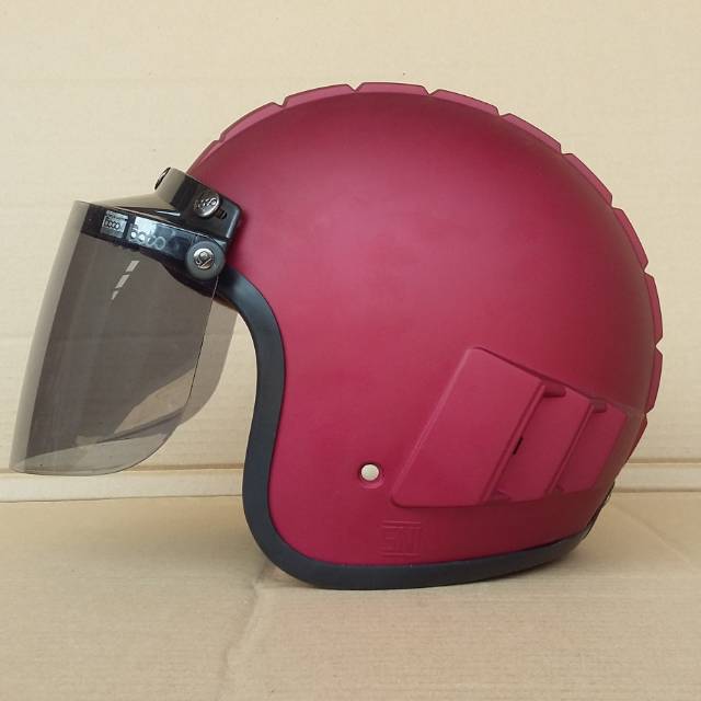Helm Robot Merah Maroon Dop Plus Visor Flat