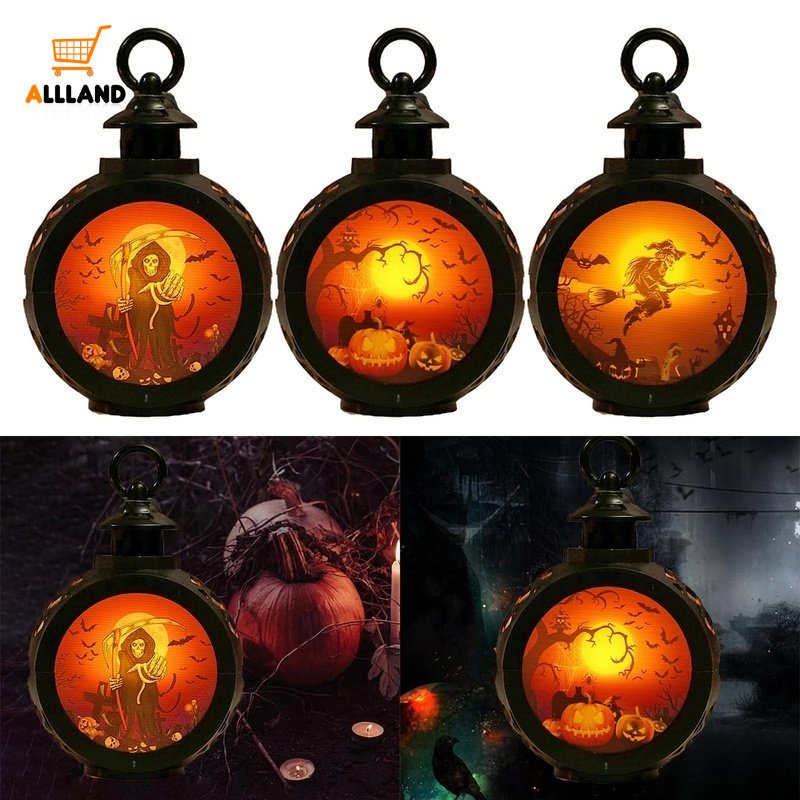 1pc Lampu Lentera LED Portable Desain Hantu / Tengkorak / Penyihir / Labu Halloween Untuk Dekorasi Pesta