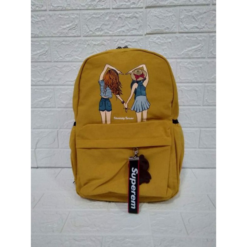 Tas Ransel Impor Bahan Berkualitas Harga Murah Gambar Lucu Real Pict Warna Kuning Kunyit